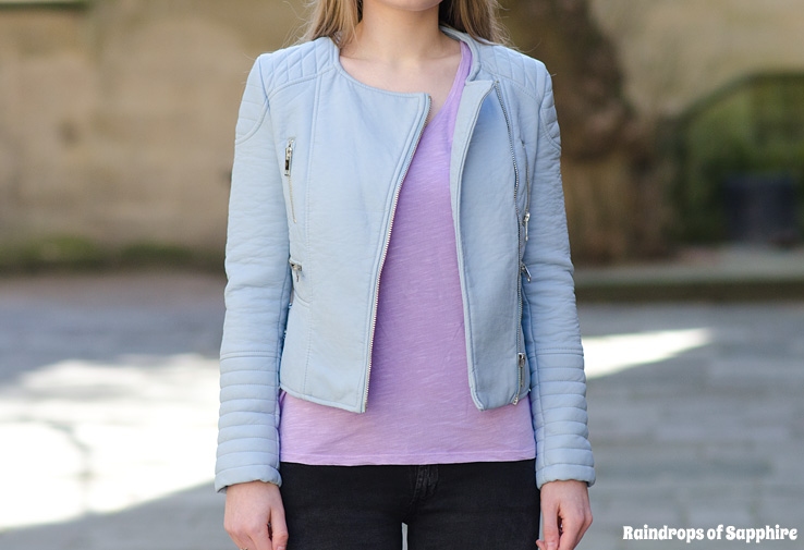 The Zara Pastel Blue Leather Jacket Outfit | Raindrops of Sapphire