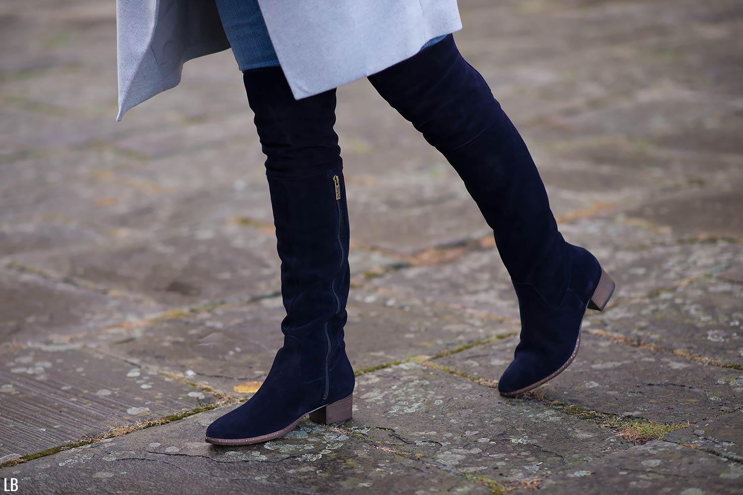 navy suede over the knee boots