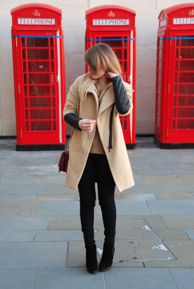 The Beige Coat With Leather Sleeves, Zara Trench Coat With Faux Leather Sleeves