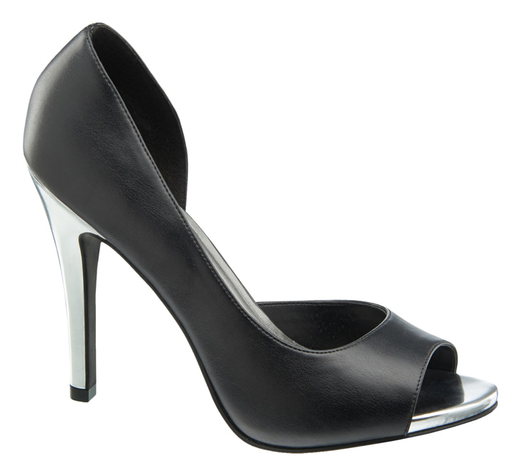 1 290 605, Peep toe with drop side and metallic heel, ú27.99 (Caroline Blomst)