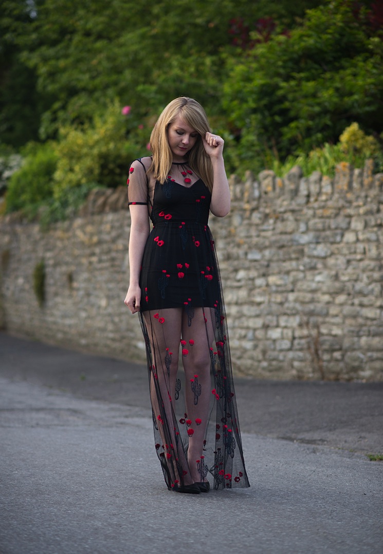 long-black-rose-net-dress-sexy