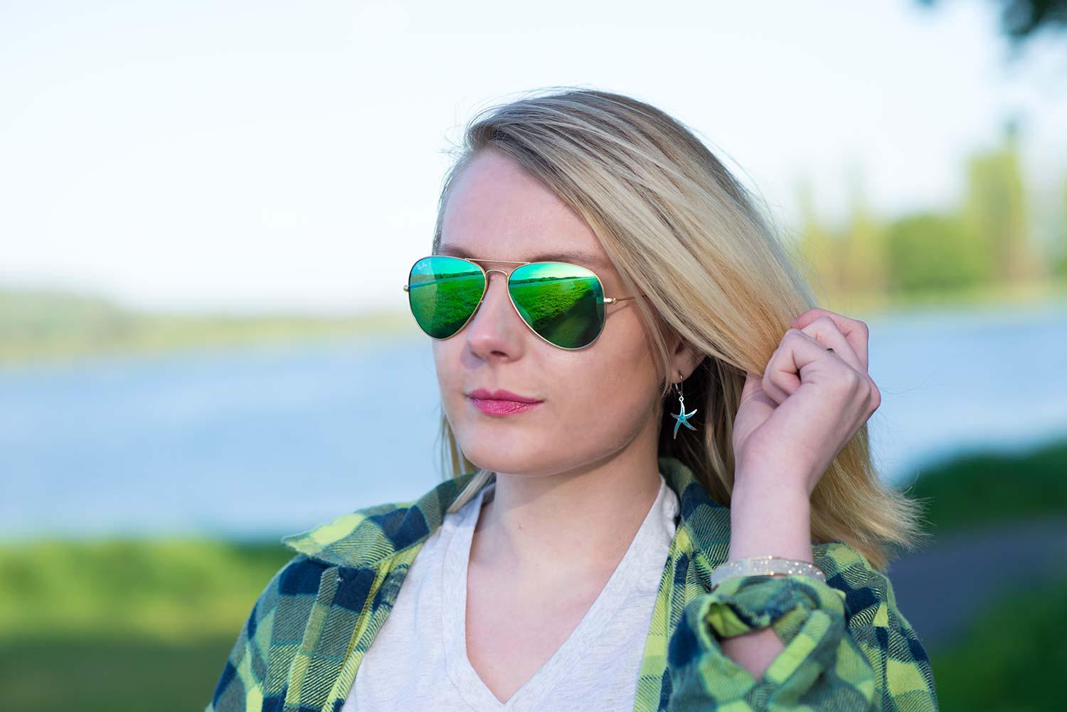 ray ban aviators green flash lenses sunglasses