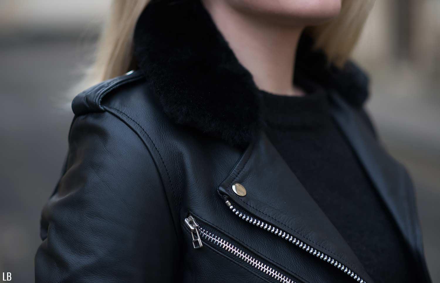 goosecraft faux fur collar leather jacket