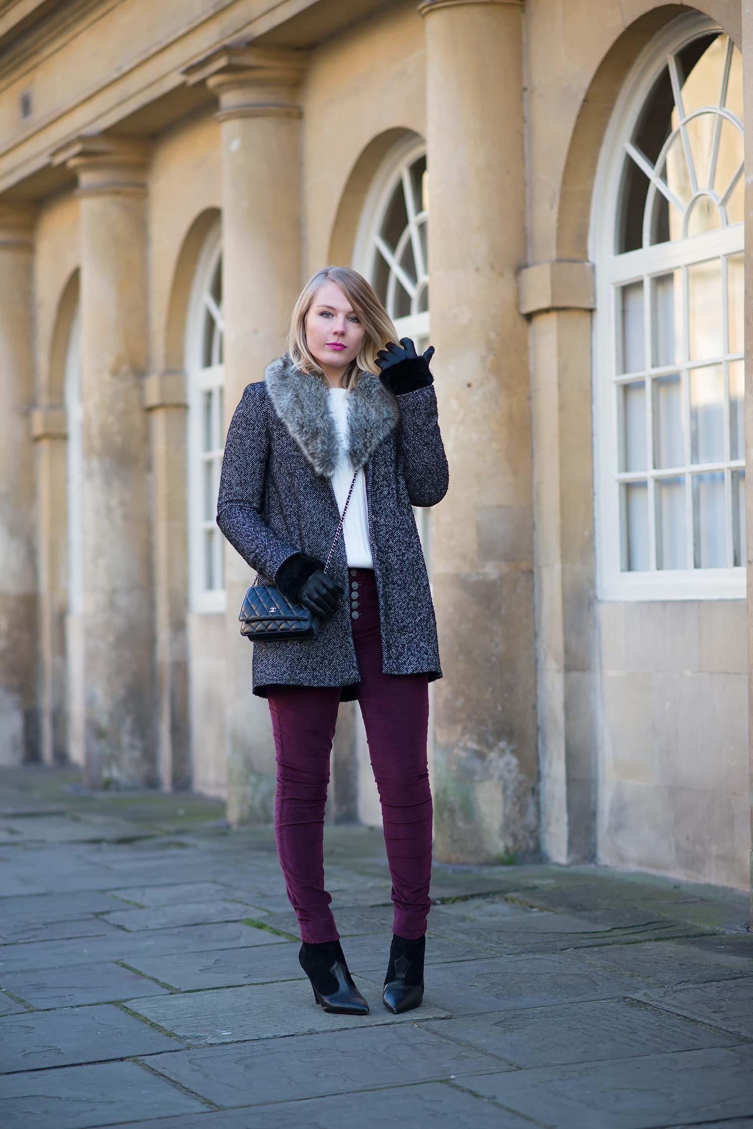 winter fashion blogger outfit velvet jeans