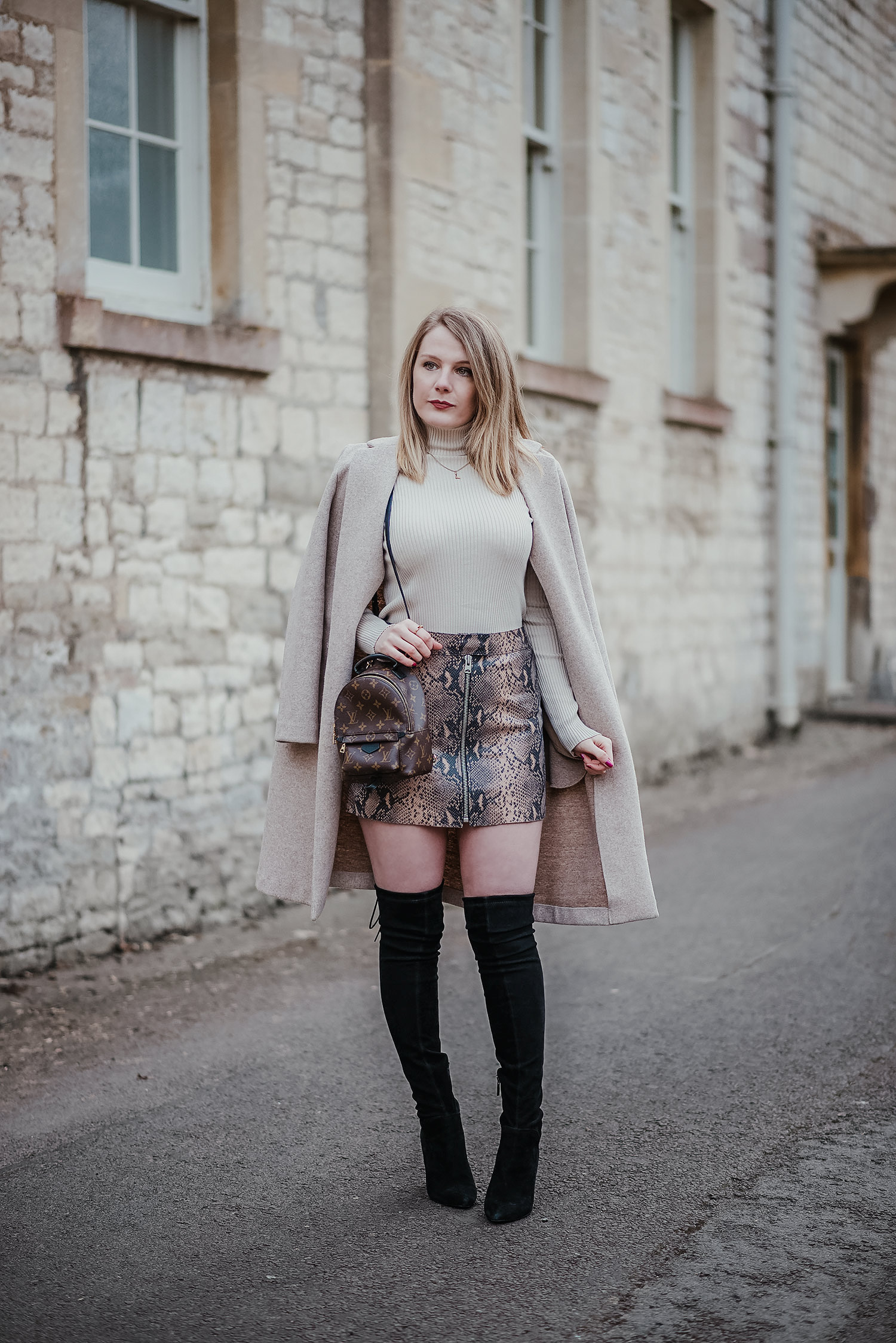 Snake Print Leather Skirt With Thigh High Boots - FORD LA FEMME